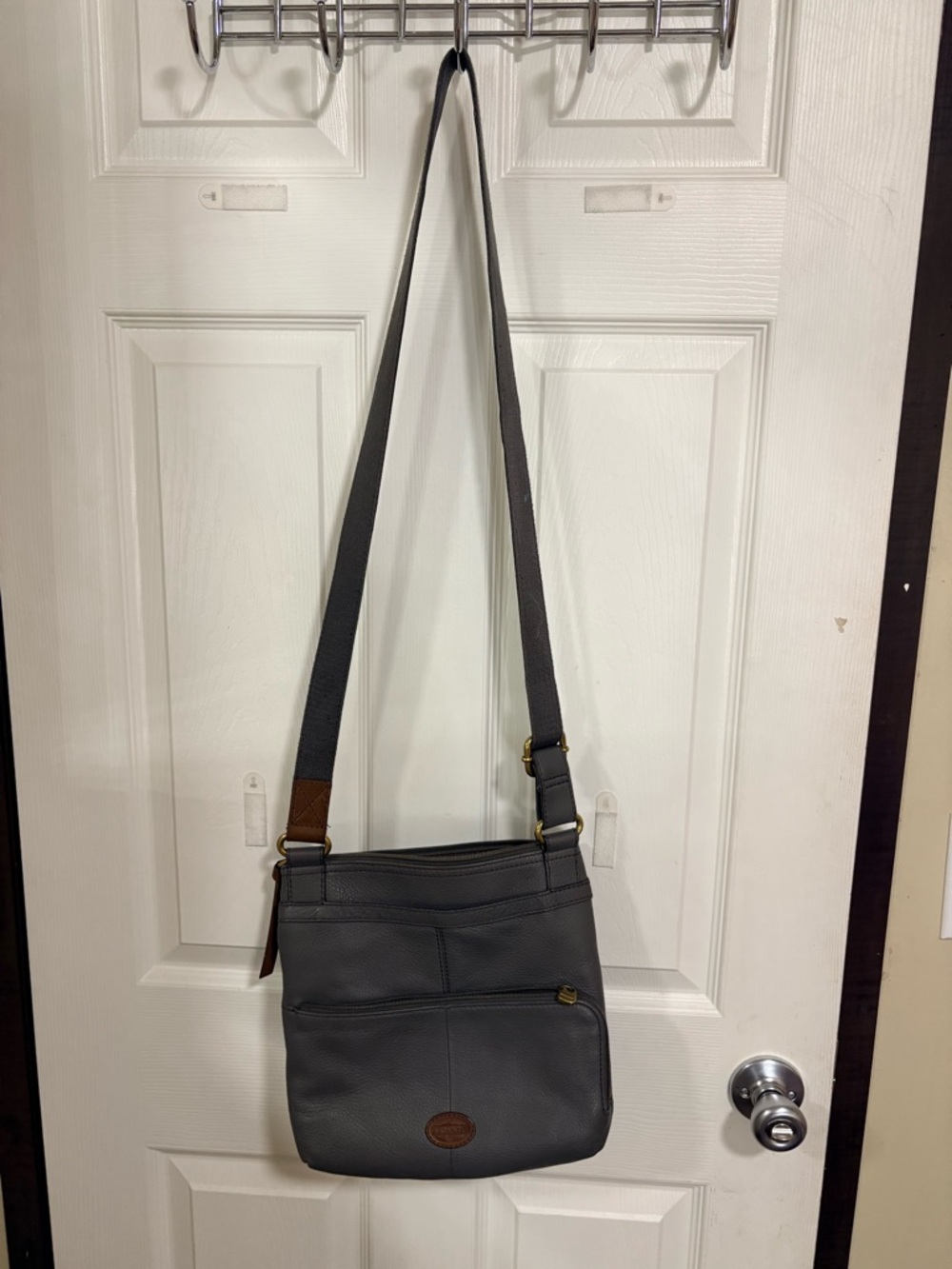 Fossil Leather Crossbody Bag in Charcoal Gray - Men Bags
